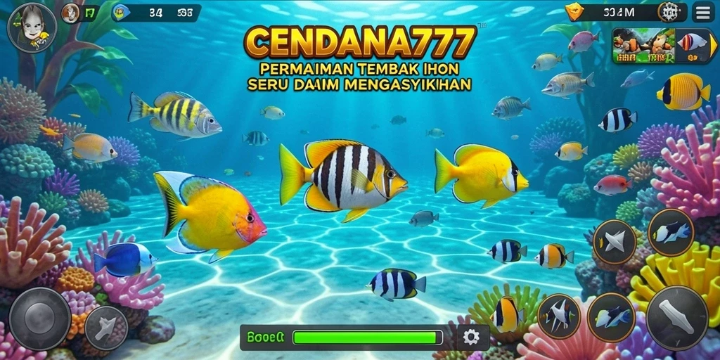 Tampilan gameplay CENDANA777 dengan aksi menembak ikan.