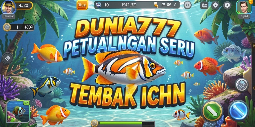 Tangkapan layar gameplay DUNIA777 yang seru dengan ikan berwarna-warni.