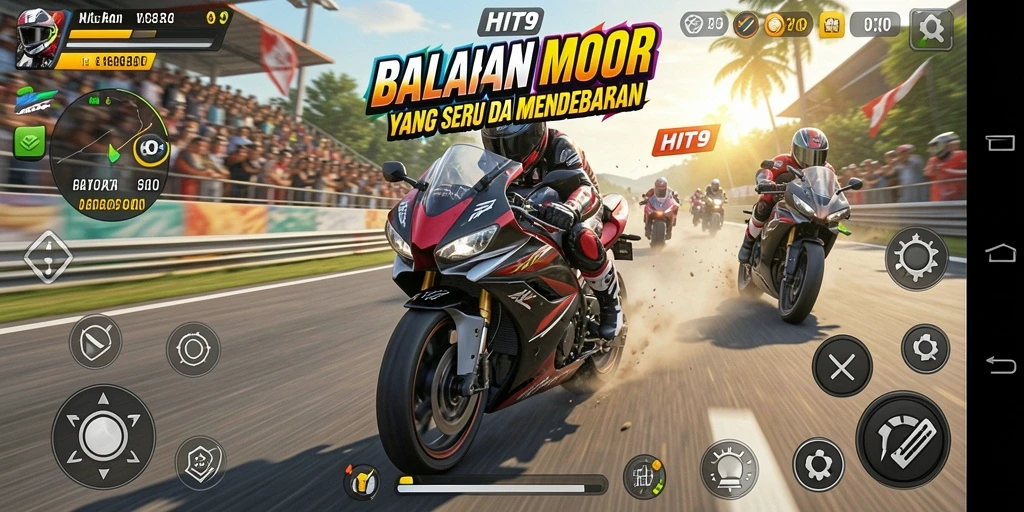 Gameplay HIT9 dengan balapan motor yang intens dan seru.
