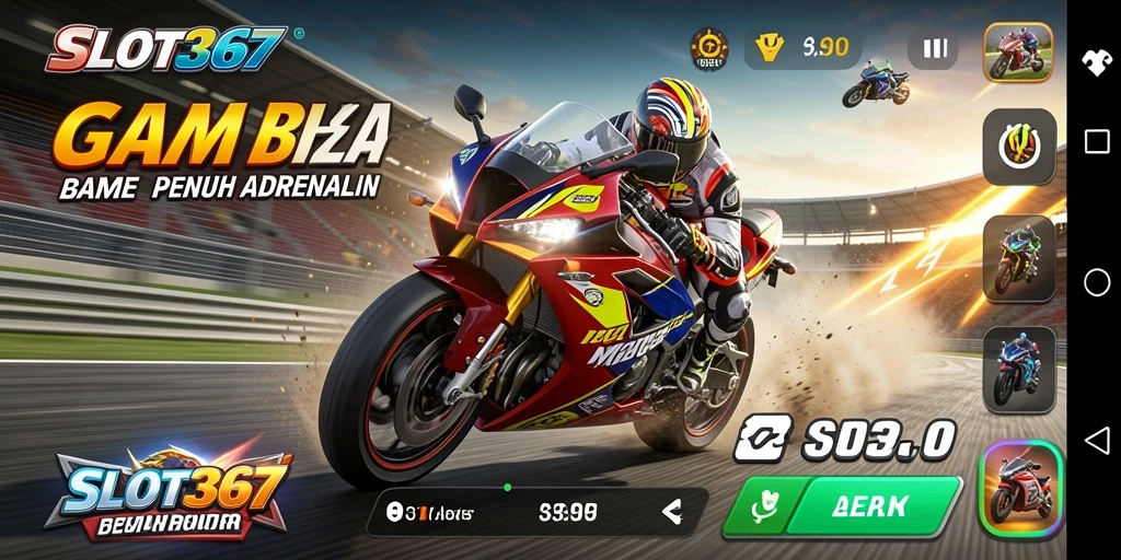 Tampilan gameplay SLOT367 yang mendebarkan dan penuh aksi dalam balapan motor.