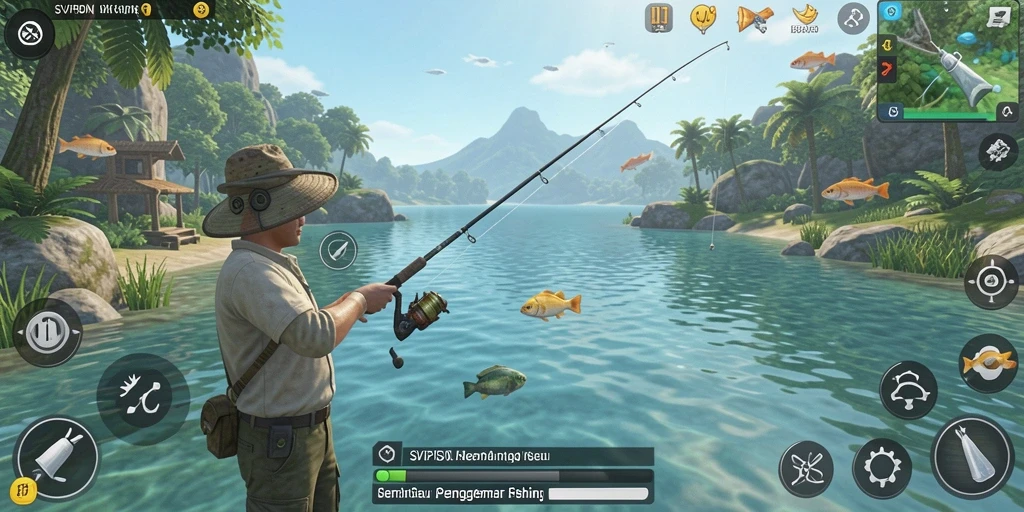Screenshot gameplay SVIPSIDN menampilkan aktivitas memancing yang mendebarkan.